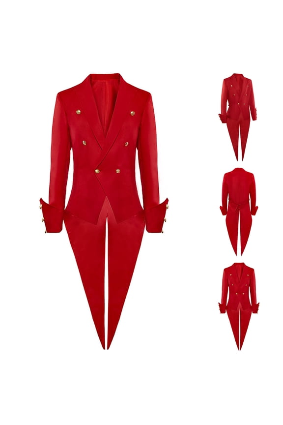 Men's Gothic Steampunk Tailcoat Jacket Vintage Victorian Double Breasted Swallow Tailed Coat for Halloween Cosplay Costume (Red XL) Gift