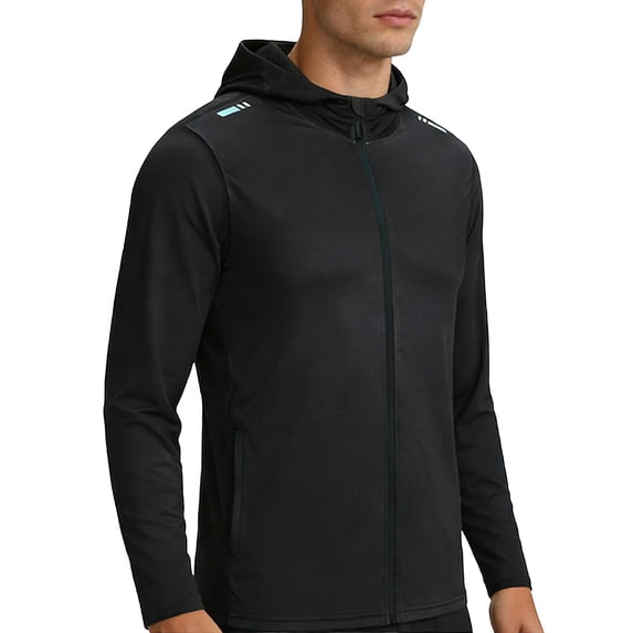 Ceisia Men's Gradient Color Hooded Zipper Up Long Sleeve Sports Jacket Moisture Wicking Quick Dry Slim Fit Cycling Top Black L Gifts