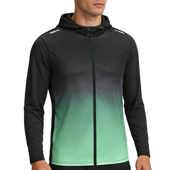 Ceisia Men's Gradient Color Hooded Zipper Up Long Sleeve Sports Jacket Moisture Wicking Quick Dry Slim Fit Cycling Top Green S Gifts