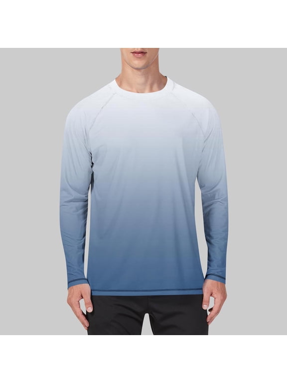 Men's Gradient Long Sleeve Crewneck T-Shirt UPF 50+ Sun Protection Cooling Ice Silk Top Navy M Gifts for Father