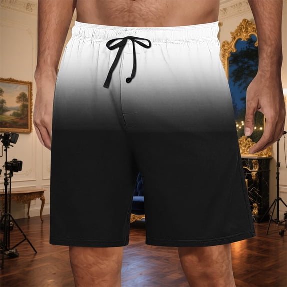 Ceisia Men's Gradient Print Pockets Drawstring Elastic Waist Button Sleep Lounge Shorts Home Pajama Bottoms Gifts for Father Black 2X