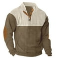 thumbnail image 1 of Ceisia Men's Half Button Stand Collar Color Block Pullover Sweatshirt Brown XL Gifts, 1 of 5