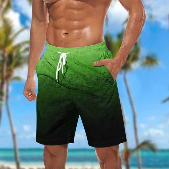 Ceisia Men's Hawaiian Floral Print Swim Trunks Elastic Waist Drawstring Side Pockets Quick Dry Summer Beach Bottoms Green XXXL Gifts for Father