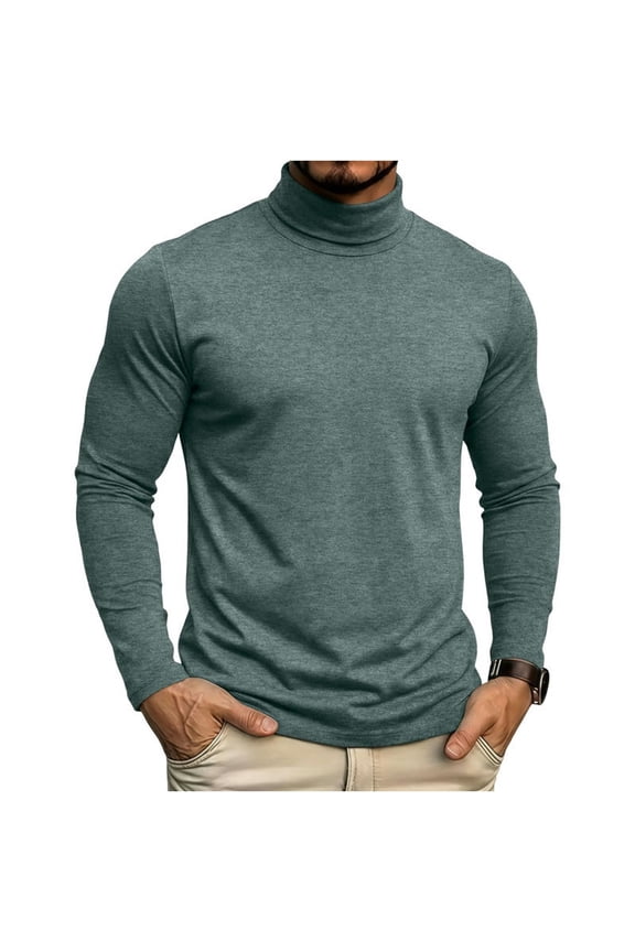 Men's Heathered Turtleneck Sweater Long Sleeve Slim Fit for Casual and Winter Wear Green S Gifts for Father