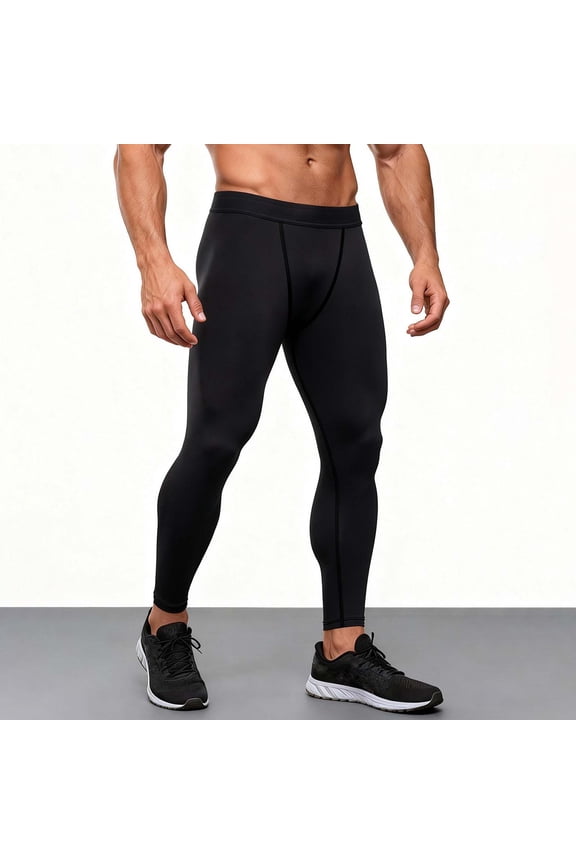 Men's High Elastic Compression Leggings Quick Dry Breathable Athletic Base Layer Pants Black L Gifts