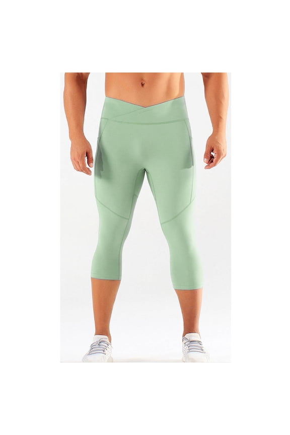 Men's High-Waisted Yoga Leggings, Solid Color Elastic for Gift Fitness Running & Cycling Activities