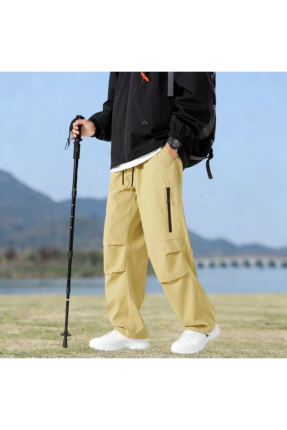 Men's Hiking Cargo Pants Water Resistant Quick Dry Tapered Leg Elastic Waist Drawstring Outdoor Sports Bottoms Gifts for Father