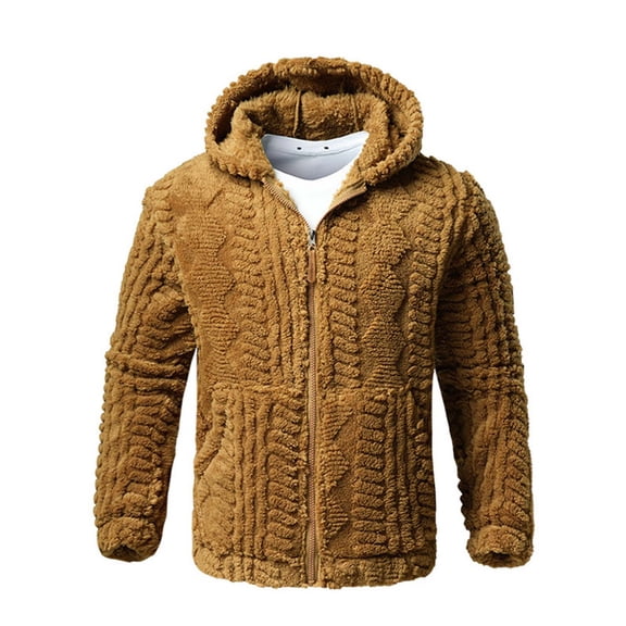 Ceisia Men's Hooded Thickened Warm Jacket Winter Casual Outerwear Gift Long Sleeve Zip Up Coat