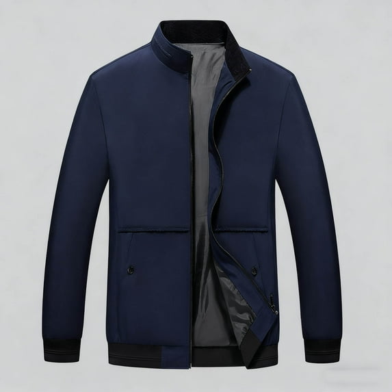 Ceisia Men's Stand Collar Casual Windbreaker Jacket, Navy & Black, Lightweight Outerwear for Daily Wear