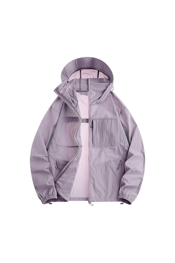 Men's Lightweight Hooded Sun Protection Jacket Breathable Mesh Lining Waterproof Outdoor Hiking Windbreaker Purple XS Gifts for Father