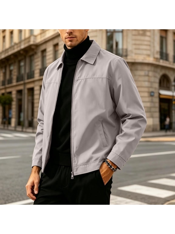 Men's Lightweight Lined Harrington Jacket Full Zip Turn Down Collar Windproof Long Sleeve Casual Outerwear Coat Gift