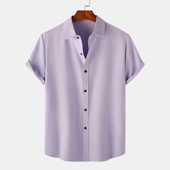 Ceisia Men's Linen Blend Short Sleeve Hawaiian Shirt Camp Collar Casual Summer Button Down Top Purple L Gifts for Father