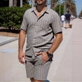 thumbnail image 1 of Ceisia Men's Linen Blend Striped 2 Piece Outfit Short Sleeve Button Down Shirt And Casual Shorts Set Gray XL Gift, 1 of 9