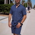 thumbnail image 1 of Ceisia Men's Linen Blend Striped 2 Piece Outfit Short Sleeve Button Down Shirt And Casual Shorts Set Navy XXL Gift, 1 of 9