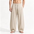 thumbnail image 1 of Ceisia Men's Linen Blend Wide Leg Pants Elastic Waist Drawstring Casual Solid Color Loose Fit Trousers Beige XL Gift, 1 of 6