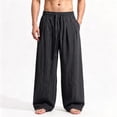 thumbnail image 1 of Ceisia Men's Linen Blend Wide Leg Pants Elastic Waist Drawstring Casual Solid Color Loose Fit Trousers Black XL Gift, 1 of 5