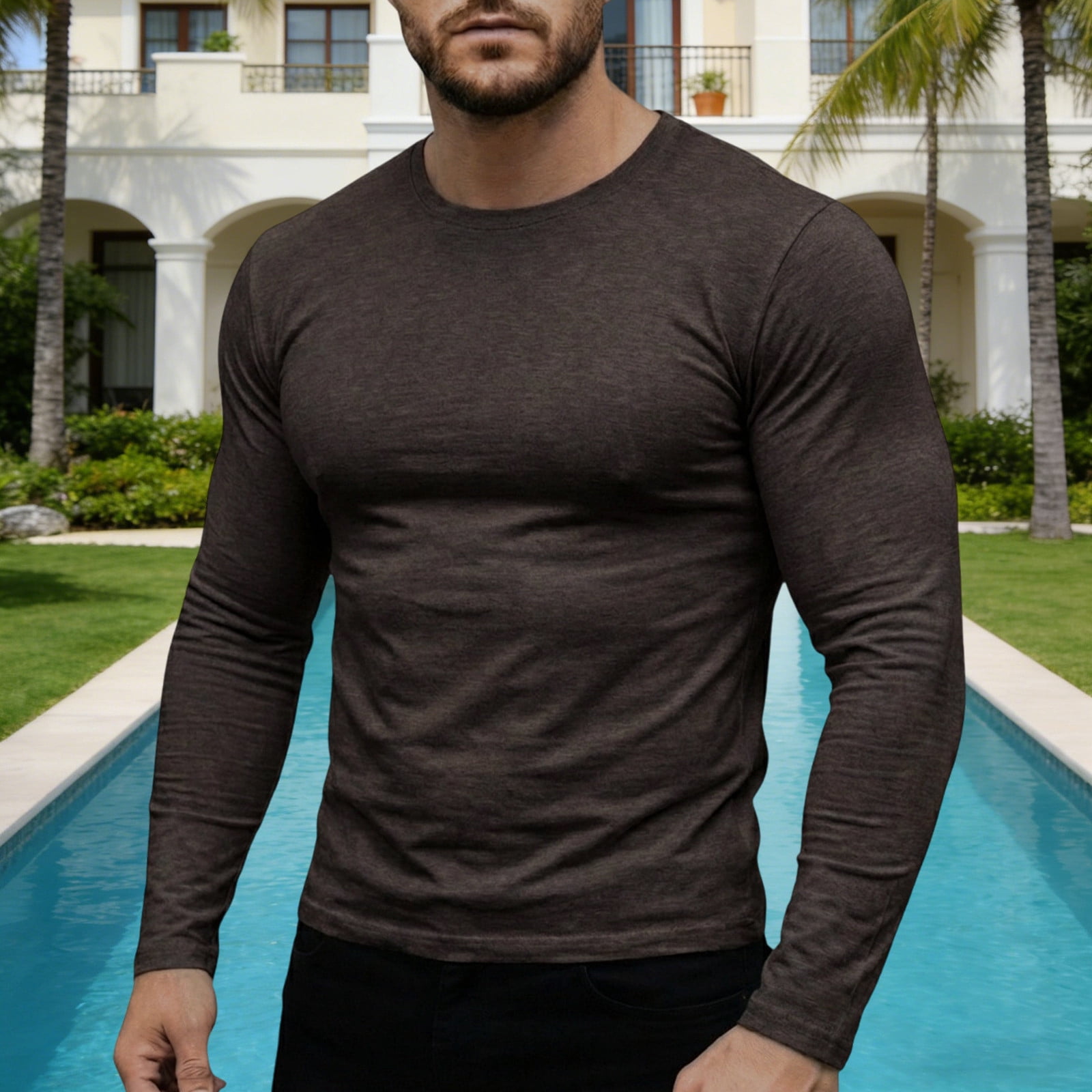 Ceisia Men's Long Sleeve T Shirt Solid Color Casual Athletic Base Layer ...