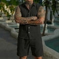 thumbnail image 1 of Ceisia Men's Loose Fit Linen 2-Piece Set Sleeveless Button-Down Shirt with Elastic Waist Drawstring Shorts Gifts, 1 of 7