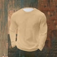 thumbnail image 1 of Ceisia Men's Loose Fit Solid Color Long Sleeve Waffle Texture T-Shirt Soft Stretchy Casual Home Gym Top Khaki XXL Gifts, 1 of 5
