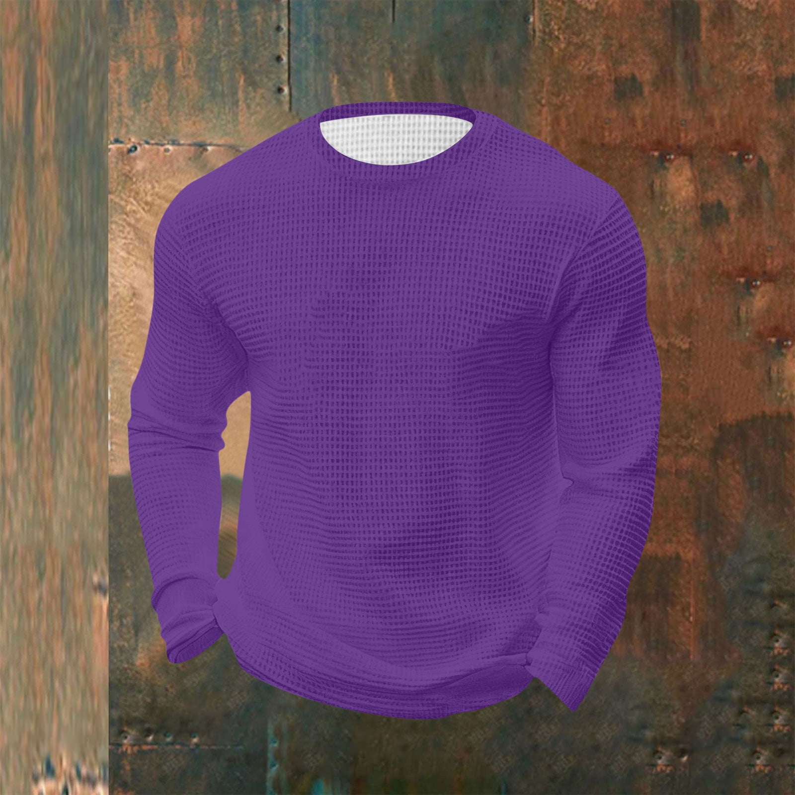 Ceisia Men's Loose Fit Solid Color Long Sleeve Waffle Texture T-Shirt ...