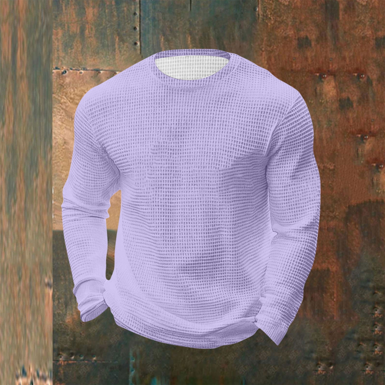 Ceisia Men's Loose Fit Solid Color Long Sleeve Waffle Texture T-Shirt ...