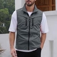 thumbnail image 1 of Ceisia Men's Loose Fit Stand Collar Multi-Pocket Vest Outdoor Functional Utility Vest Gray L Gifts, 1 of 6