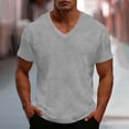 thumbnail image 1 of Ceisia Men's Loose Fit V-Neck Short Sleeve T-Shirt with Waffle Knit Texture Solid Color Stretchy Casual Fitness Home Top Gray Gifts for Father S, 1 of 8