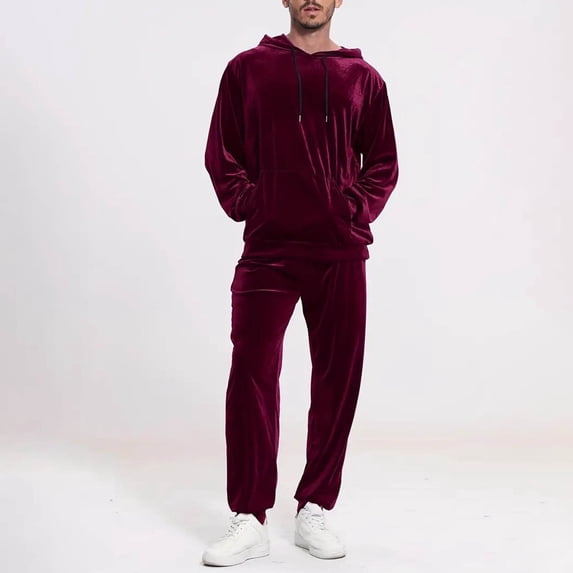 Ceisia Men's Loose Fit Velvet Hooded Sweatshirt & Cuffed Sweatpants Set - Warm Soft Casual Two-Piece Tracksuit Gifts