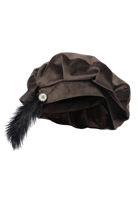 Men's Medieval Peasant Hat with Feather LARP Renaissance Costume Accessory Brown Free Size Gift