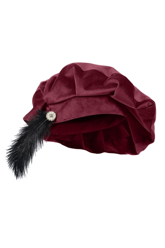 Men's Medieval Peasant Hat with Feather LARP Renaissance Costume Accessory Red Free Size Gift