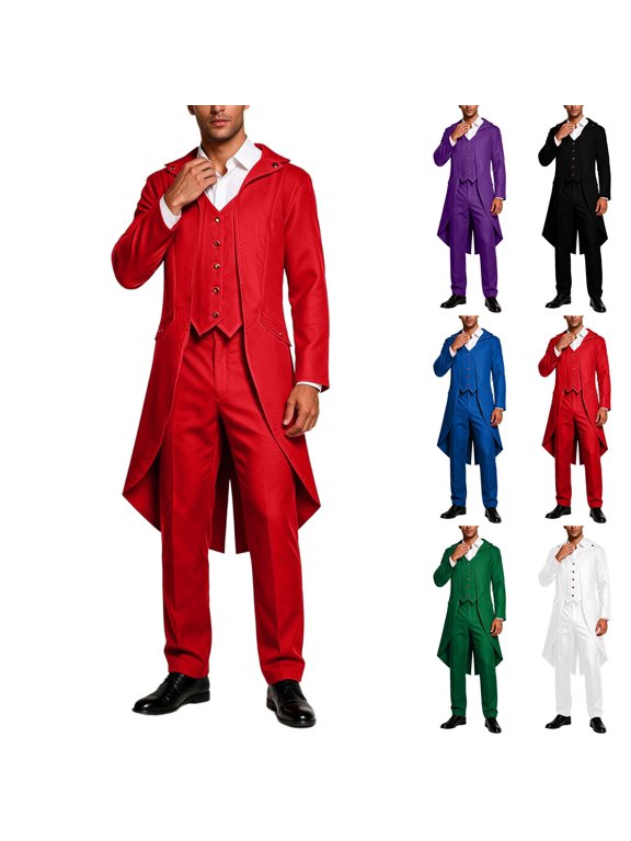 Men's Medieval Victorian Tailcoat Suit Halloween Cosplay Costume Long Hooded Jacket For Stage Party Performance Gift
