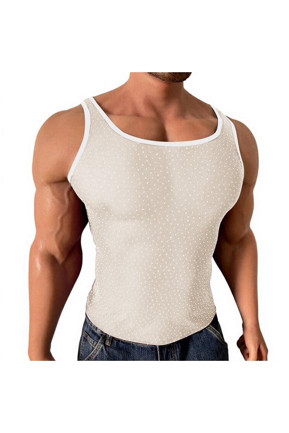 Men's Mesh Dot Pattern Sleeveless Athletic Tank Top White M Gift