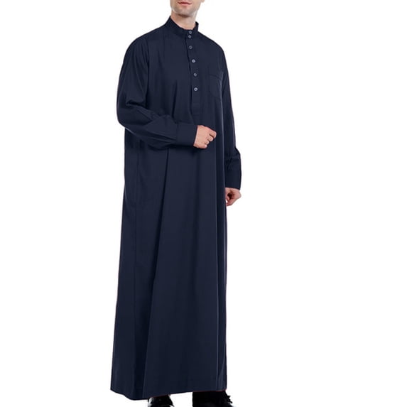 Ceisia Men's Middle Eastern Arabic Qatari Thawb Robe Standing Collar Long Sleeve Chest Pocket Metal Button Traditional Costume Gifts for Father