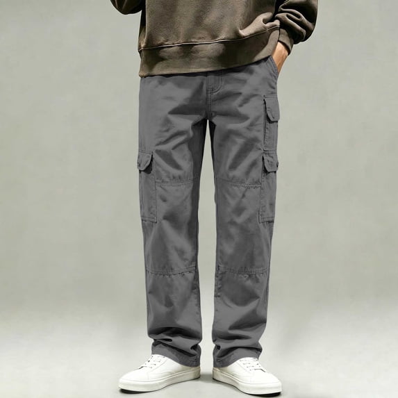 Ceisia Men's Multi Pocket Cargo Pants Casual Loose Fit Straight Leg Streetwear Trousers Gray XL Gift