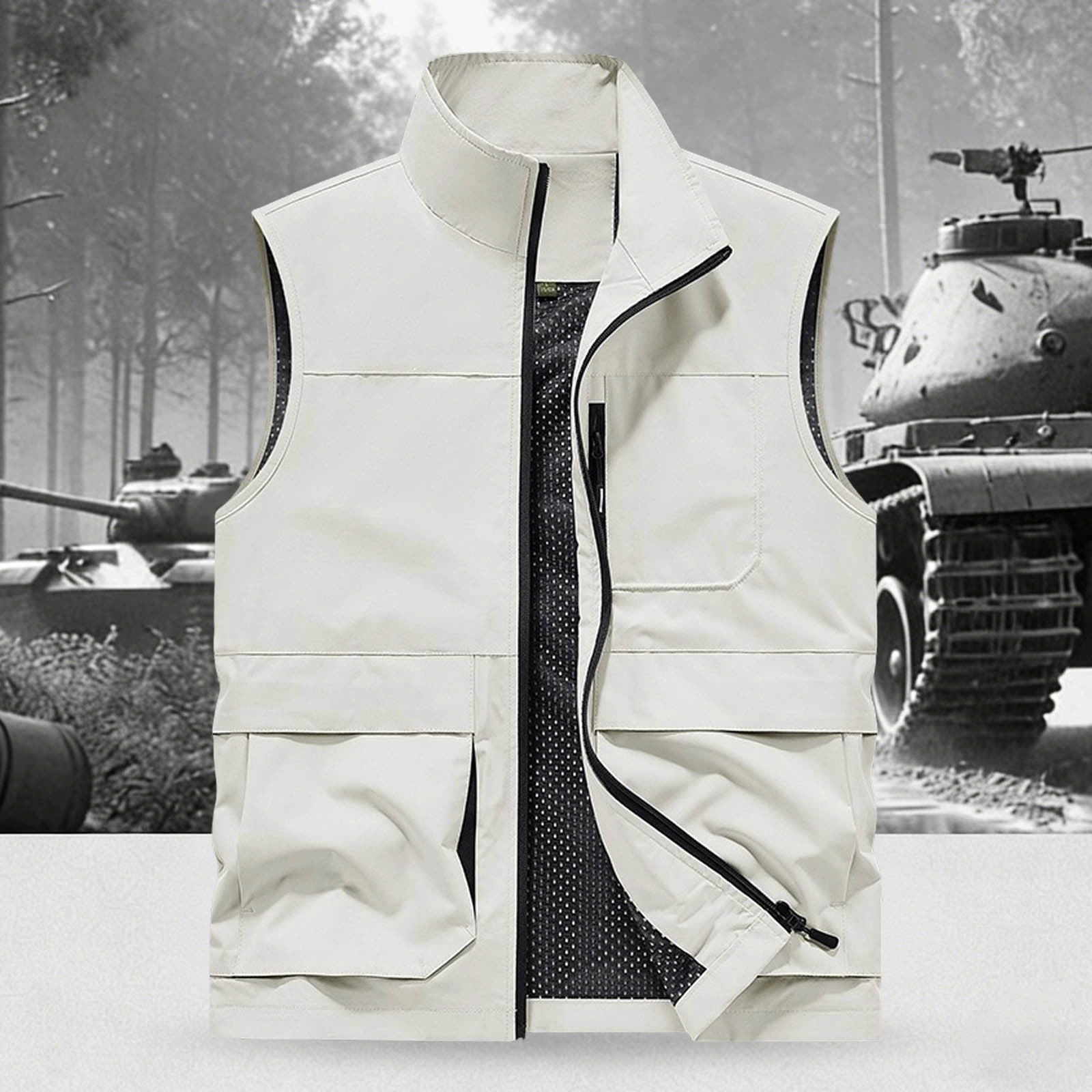 Ceisia Men's Multi Pocket Cargo Vest Stand Collar Sleeveless Utility ...