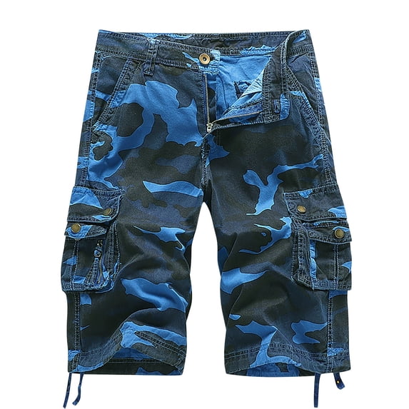 Ceisia Men's Multi Pocket Fashion Cargo Shorts for Summer Five Quarter Length Casual Pants Gifts for Father Blue 29
