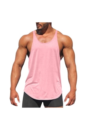 Men's Muscle Tank Top Sleeveless Gym Vest Stringer Racerback Stretchy Breathable Workout Bodybuilding Pink XXL Gifts for Father