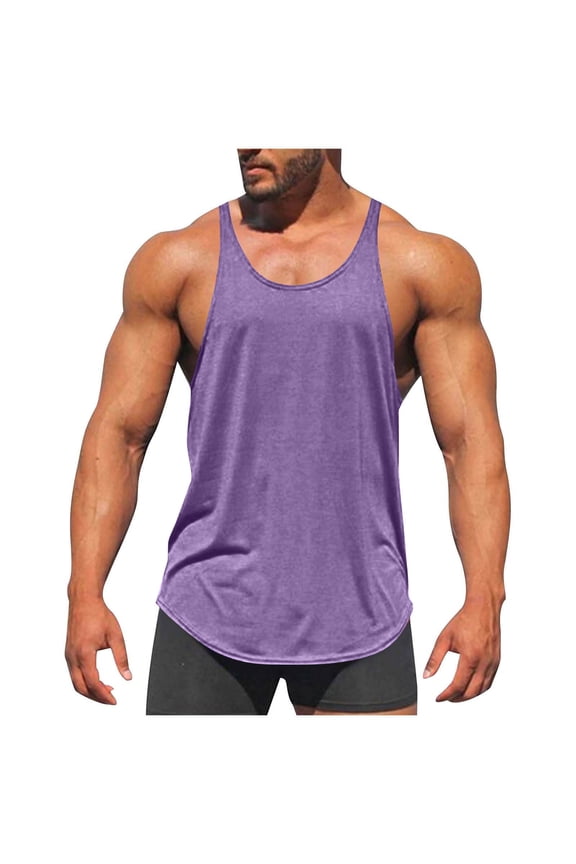 Men's Muscle Tank Top Sleeveless Gym Vest Stringer Racerback Stretchy Breathable Workout Bodybuilding Purple S Gifts for Father