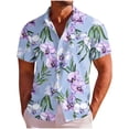 thumbnail image 1 of Ceisia Men's Orchid Flower Print Hawaiian Shirt Short Sleeve Button Down Casual Summer Top Light Blue L Gifts for Father, 1 of 7