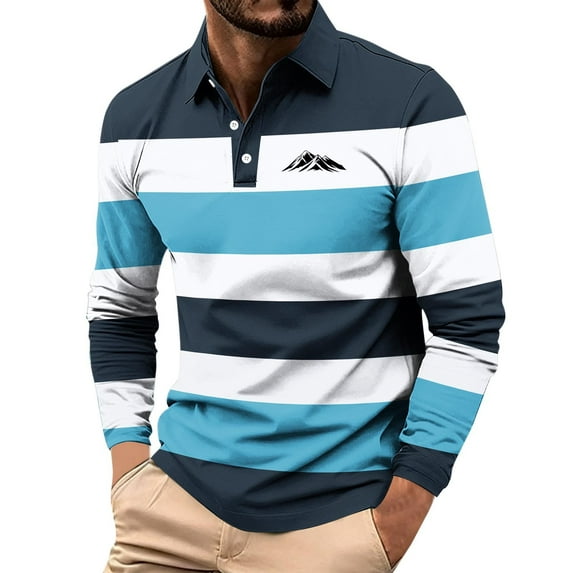 Ceisia Men's Outdoor-Style Striped Collared Long-Sleeve Polo Shirt | Slim Spring Casual Top Gift