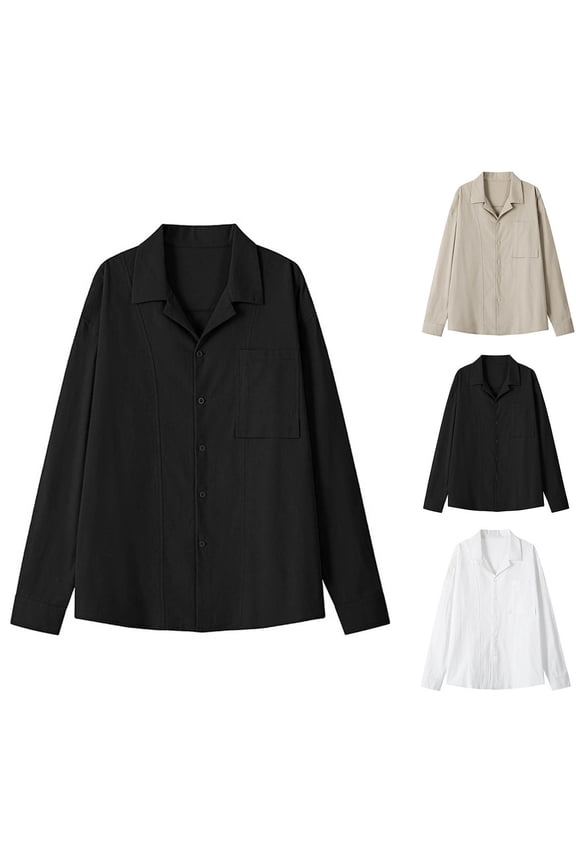 Men's Oversize Cotton Cuban-Collar Shirt Jacket Multi-Solid for All-Season Gift