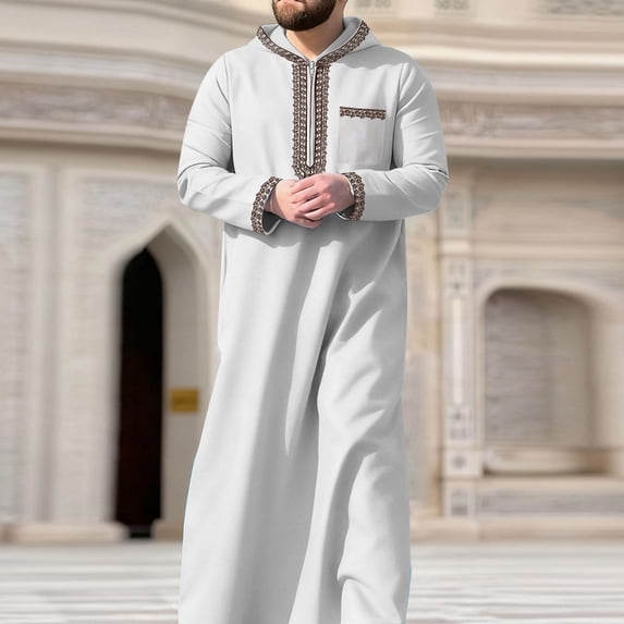 Ceisia Men's Oversize Hooded Embroidered Muslim Robe With Zip Placket Gift