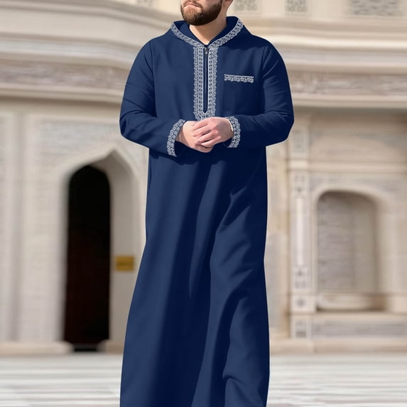 Ceisia Men's Oversize Hooded Embroidered Muslim Robe With Zip Placket Gift