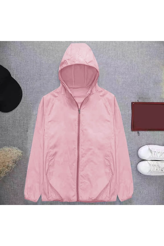 Men's Oversize Hooded Full-Zip Lightweight Portable Sun-Protective Nylon Jacket Gift