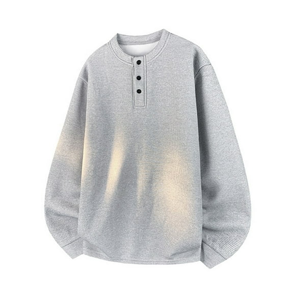 Ceisia Men's Oversize Waffle-Knit Henley-Neck Long-Sleeve Top Multi-Solid for Summer Gift