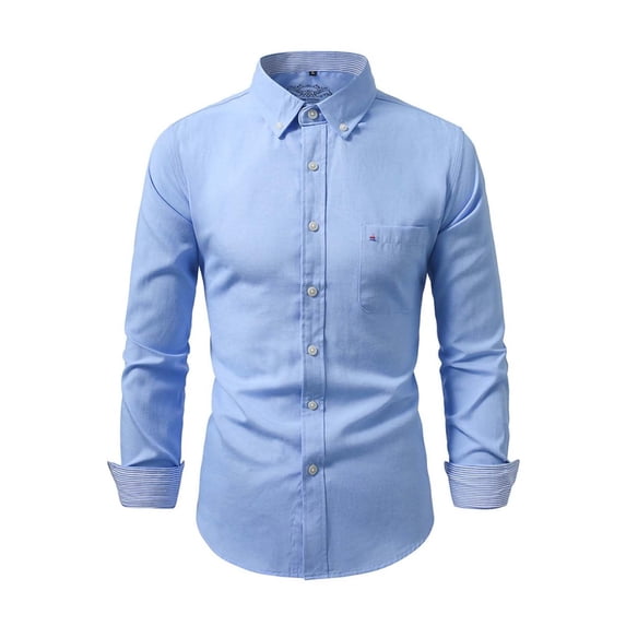 Ceisia Men's Oxford Long Sleeve Button Down Shirt With Striped Cuff Detail Sky Blue XL Gift