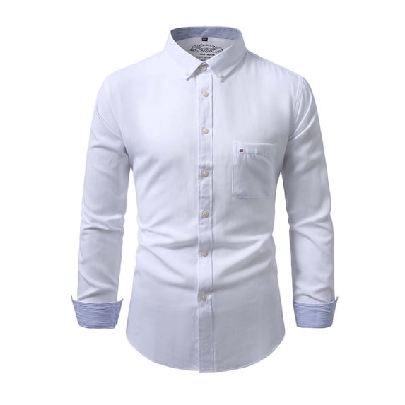 Ceisia Men's Oxford Long Sleeve Button Down Shirt With Striped Cuff Detail White XXXL Gift