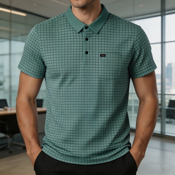 Ceisia Men's Plaid Checkered Short Sleeve Polo Shirt With Chest Pocket Green S Gift