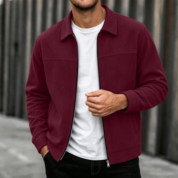 Ceisia Men's Point Collar Full Zip Corduroy Casual Jacket Long Sleeve Solid Color Trucker Outerwear For Autumn Gift