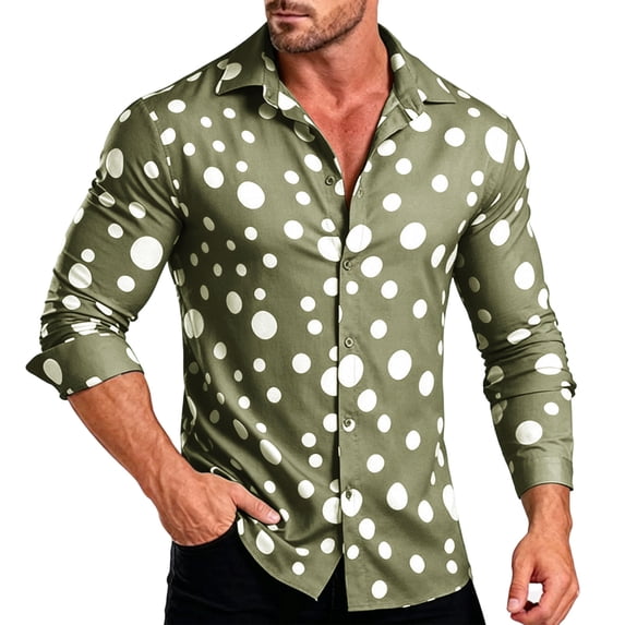 Ceisia Men's Polka Dot Print Button Down Shirt Long Sleeve Casual Slim Fit Dress Shirt for Party Green L Gifts for Father